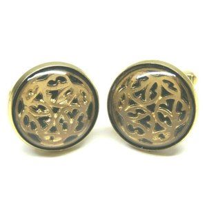 Anson Cufflinks Gold Geometric Vines Floral Lucite Vintage Mens Formal Wear